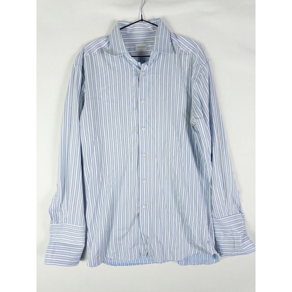 Ermenegildo Zegna Striped Dress Shirt Mens 43/17 Blue White Luxury Italian Quiet